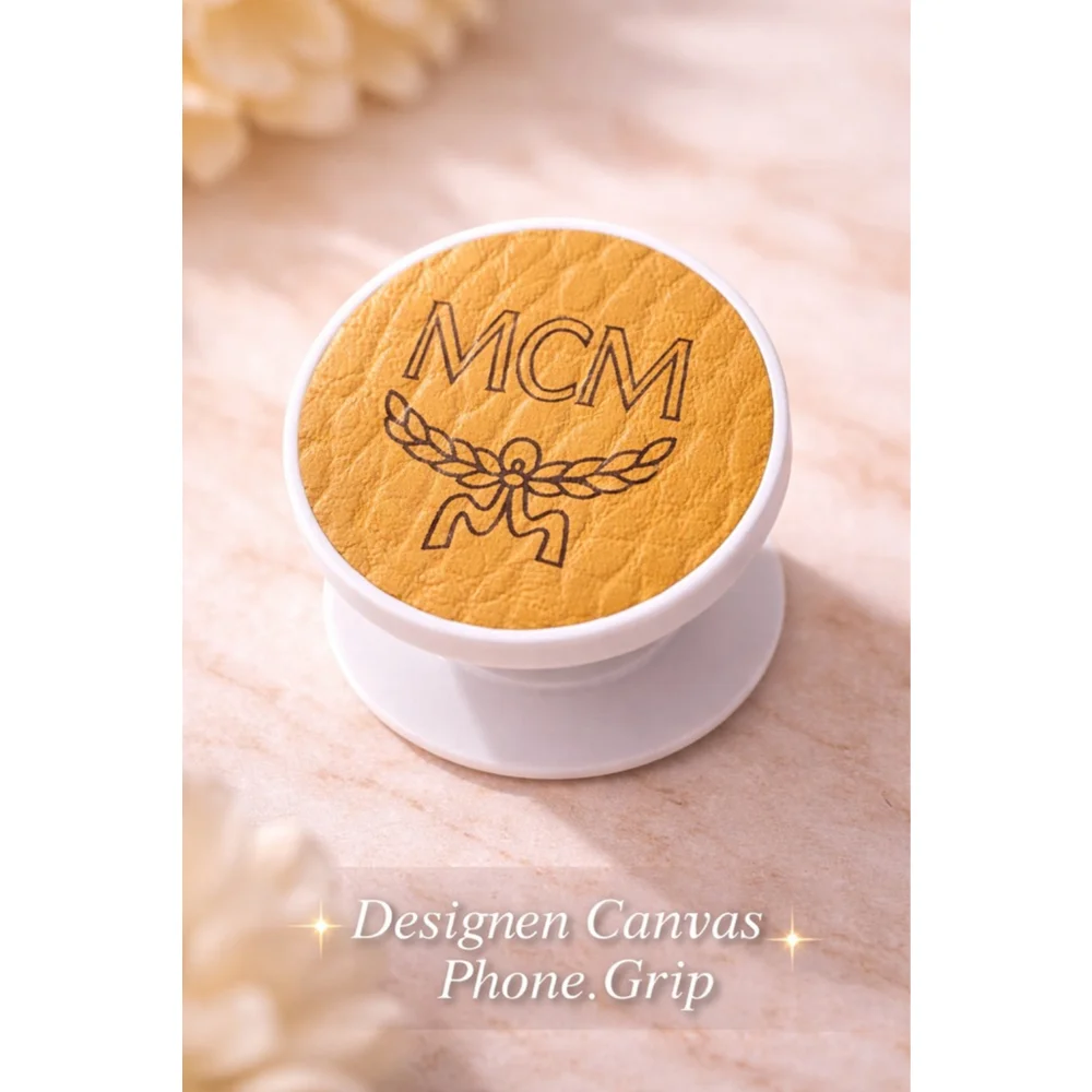 Handmade Canvas Phone Grip | Tan Monogram Style Pop Socket